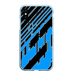 Чехол iPhone XS Max матовый Синие линии на чёрном фоне, цвет: 3D-голубой