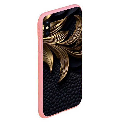 Чехол iPhone XS Max матовый Золотые узоры в виде листьев / 3D-Баблгам – фото 2