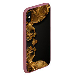 Чехол iPhone XS Max матовый Золотые объемные узоры, цвет: 3D-малиновый — фото 2