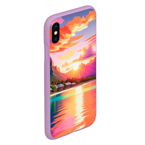 Чехол iPhone XS Max матовый Закат на острове Бора Бора / 3D-Сиреневый – фото 2