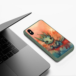 Чехол iPhone XS Max матовый Праздничный дракон с искрами, цвет: 3D-темно-зеленый — фото 2