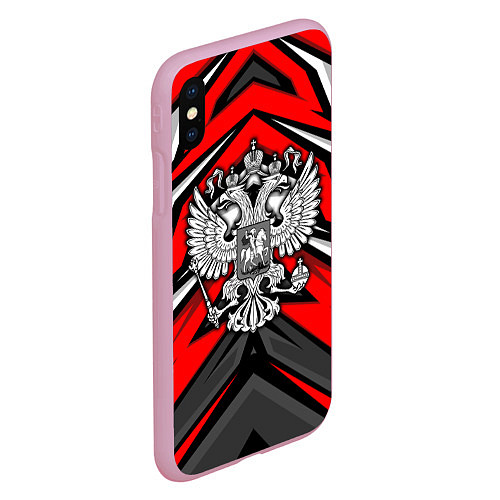 Чехол iPhone XS Max матовый Россия - красная геометрия / 3D-Розовый – фото 2