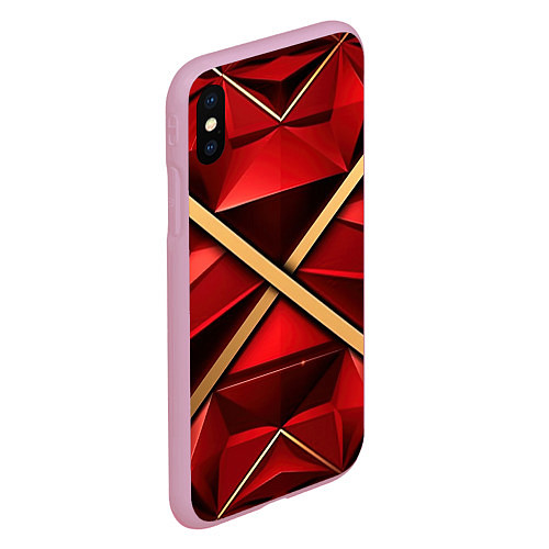 Чехол iPhone XS Max матовый Золотые ленты на красном фоне / 3D-Розовый – фото 2