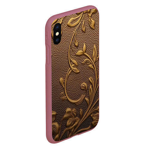 Чехол iPhone XS Max матовый Золотые объемные узоры абстракт / 3D-Малиновый – фото 2