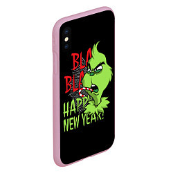 Чехол iPhone XS Max матовый Grinch - happy New Year, цвет: 3D-розовый — фото 2