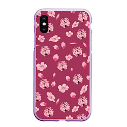 Чехол iPhone XS Max матовый Сакура цветы и бутоны паттерны