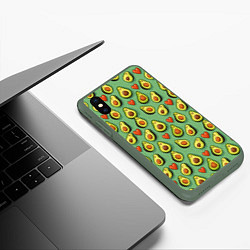 Чехол iPhone XS Max матовый Авокадо и сердечки, цвет: 3D-темно-зеленый — фото 2