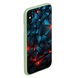 Чехол iPhone XS Max матовый Синие плиты с красным разломом, цвет: 3D-салатовый — фото 2