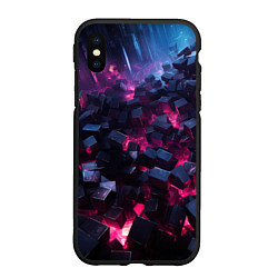 Чехол iPhone XS Max матовый Фиолетовые кубы в фиолетовом дыме, цвет: 3D-черный