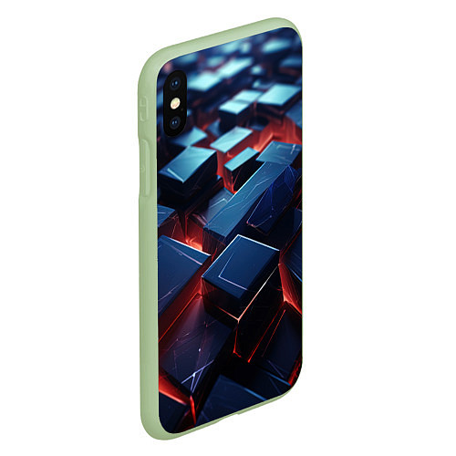 Чехол iPhone XS Max матовый Синие плиты абстракция разлома / 3D-Салатовый – фото 2