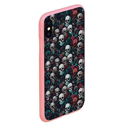 Чехол iPhone XS Max матовый Красные цветы и черепа / 3D-Баблгам – фото 2
