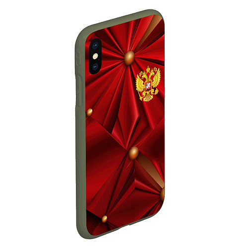 Чехол iPhone XS Max матовый Золотой герб России на красной абстракции / 3D-Темно-зеленый – фото 2