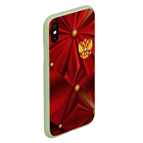 Чехол iPhone XS Max матовый Золотой герб России на красной абстракции / 3D-Салатовый – фото 2