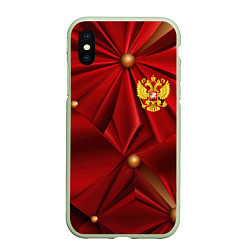 Чехол iPhone XS Max матовый Золотой герб России на красной абстракции, цвет: 3D-салатовый