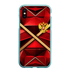 Чехол iPhone XS Max матовый Герб России на красном абстрактном фоне