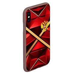 Чехол iPhone XS Max матовый Герб России на красном абстрактном фоне, цвет: 3D-коричневый — фото 2