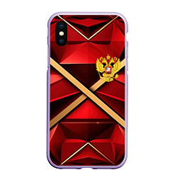 Чехол iPhone XS Max матовый Герб России на красном абстрактном фоне