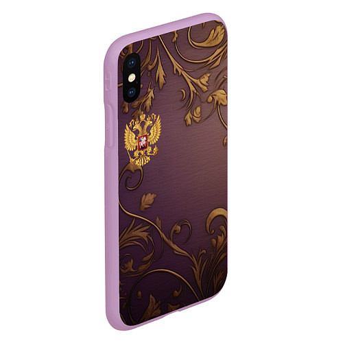 Чехол iPhone XS Max матовый Герб России золотой на фиолетовом фоне / 3D-Сиреневый – фото 2