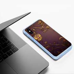 Чехол iPhone XS Max матовый Герб России золотой на фиолетовом фоне, цвет: 3D-голубой — фото 2