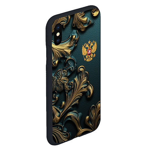 Чехол iPhone XS Max матовый Герб России и бирюзовый фон / 3D-Черный – фото 2