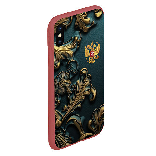 Чехол iPhone XS Max матовый Герб России и бирюзовый фон / 3D-Красный – фото 2