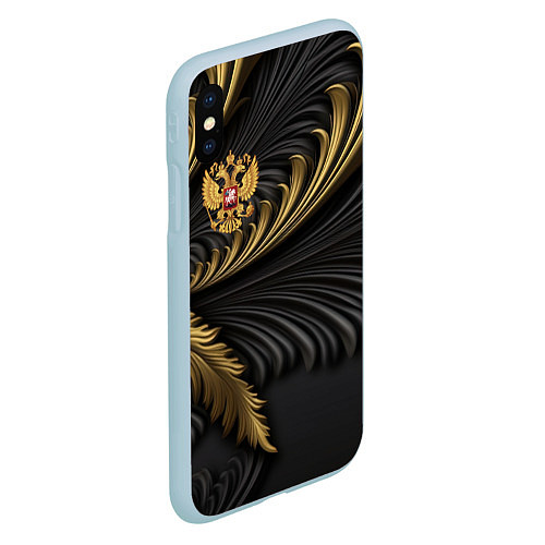 Чехол iPhone XS Max матовый Герб России черный и золотой фон / 3D-Голубой – фото 2