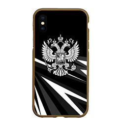 Чехол iPhone XS Max матовый Герб РФ - white and black geometry, цвет: 3D-коричневый