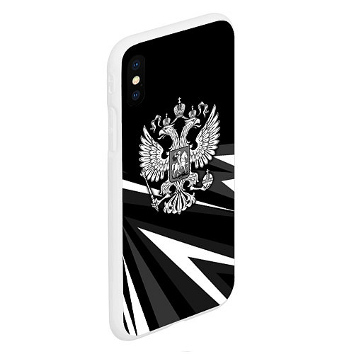 Чехол iPhone XS Max матовый Герб РФ - white and black geometry / 3D-Белый – фото 2