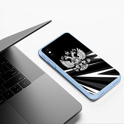 Чехол iPhone XS Max матовый Герб РФ - white and black geometry, цвет: 3D-голубой — фото 2