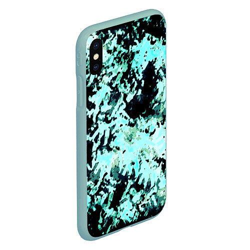 Чехол iPhone XS Max матовый Абстракция чёрно-голубой неон / 3D-Мятный – фото 2