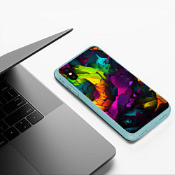 Чехол iPhone XS Max матовый Яркие разноцветные краски, цвет: 3D-мятный — фото 2