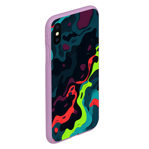 Чехол iPhone XS Max матовый Яркий кислотный абстрактный камуфляж / 3D-Сиреневый – фото 2