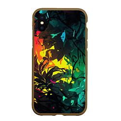 Чехол iPhone XS Max матовый Яркие разноцветные абстрактные листья, цвет: 3D-коричневый