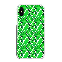Чехол iPhone XS Max матовый Зелёные треугольники и белые полосы, цвет: 3D-белый