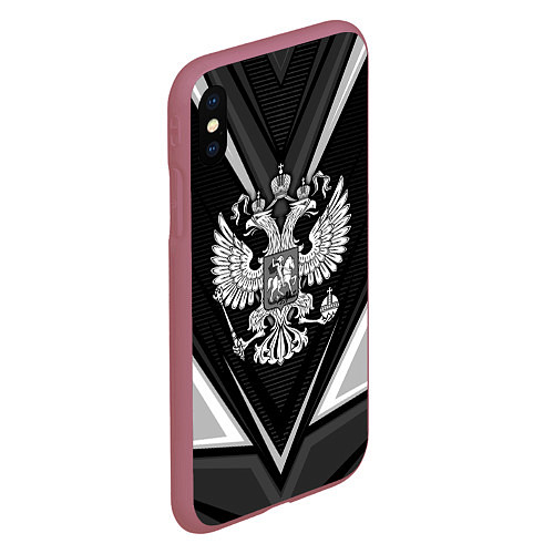 Чехол iPhone XS Max матовый Герб России- черно-белый / 3D-Малиновый – фото 2