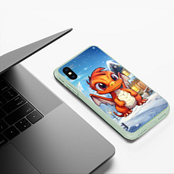 Чехол iPhone XS Max матовый Милый дракон оранжевого цвета, цвет: 3D-салатовый — фото 2