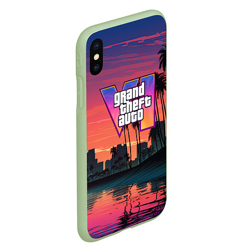 Чехол iPhone XS Max матовый GTA 6 лого на фоне заката / 3D-Салатовый – фото 2