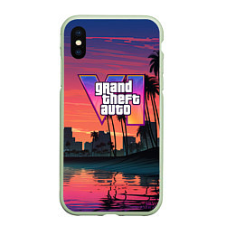 Чехол iPhone XS Max матовый GTA 6 лого на фоне заката