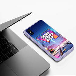 Чехол iPhone XS Max матовый GTA 6 неоновый город, цвет: 3D-светло-сиреневый — фото 2