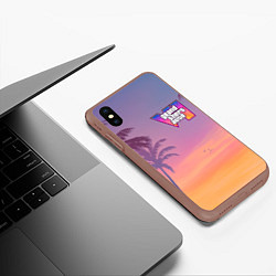 Чехол iPhone XS Max матовый Gta 6 пальмы и птицы, цвет: 3D-коричневый — фото 2