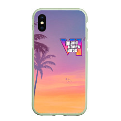 Чехол iPhone XS Max матовый Gta 6 пальмы и птицы, цвет: 3D-салатовый