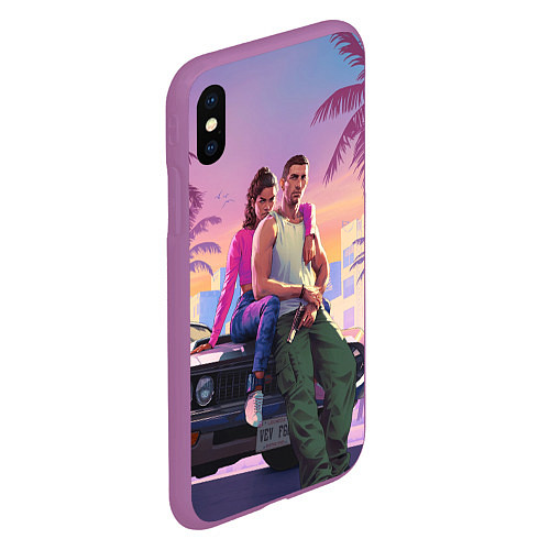 Чехол iPhone XS Max матовый Jason & Lucia - GTA 6 official art / 3D-Фиолетовый – фото 2