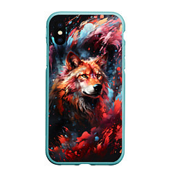 Чехол iPhone XS Max матовый Красный волк в брызгах краски, цвет: 3D-мятный