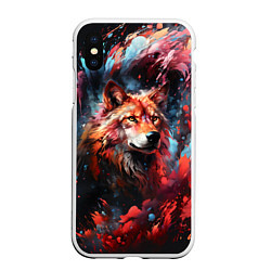 Чехол iPhone XS Max матовый Красный волк в брызгах краски