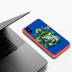 Чехол iPhone XS Max матовый Бульбазавр покемон, цвет: 3D-красный — фото 2