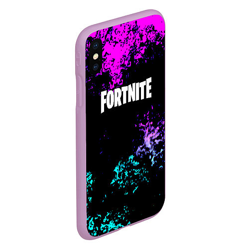 Чехол iPhone XS Max матовый Fortnite капли неоновых красок / 3D-Сиреневый – фото 2