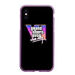 Чехол iPhone XS Max матовый Gta 6 vice city logo, цвет: 3D-фиолетовый