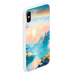 Чехол iPhone XS Max матовый Японский город вдали и цветущая Сакура у реки, цвет: 3D-белый — фото 2