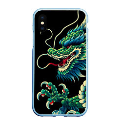 Чехол iPhone XS Max матовый Japanese irezumi - dragon, цвет: 3D-голубой