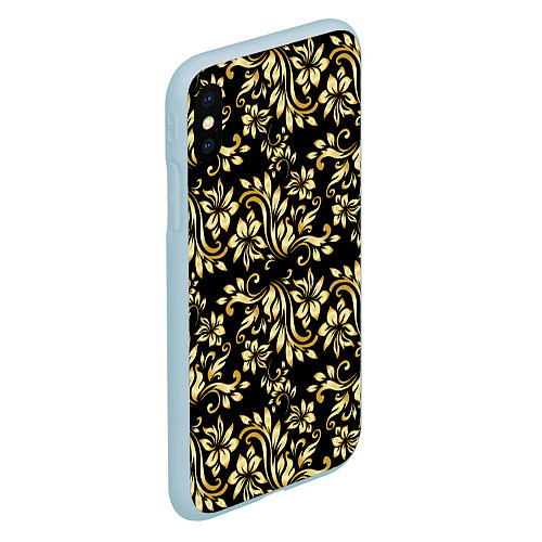 Чехол iPhone XS Max матовый Gold khokhloma / 3D-Голубой – фото 2